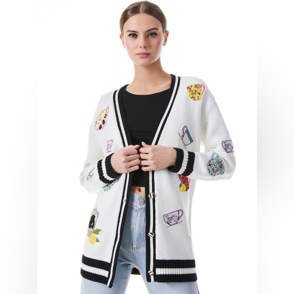 Alice + Olivia BRADFORD EMBROIDERED GRANDPA CARDIGAN XS
